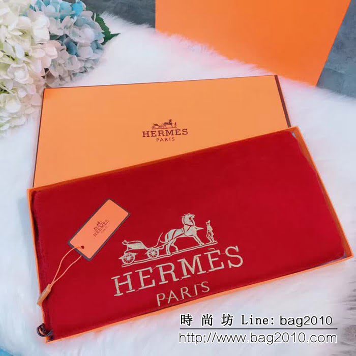 HERMES愛馬仕2018年度爆款 新款Hermès淨色刺繡圍巾 LLWJ6723